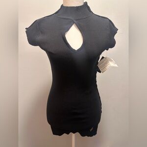Baby Phat Y2K Womens Black Ribbed Knit L Sweater Top Snap Side Keyhole NWT
